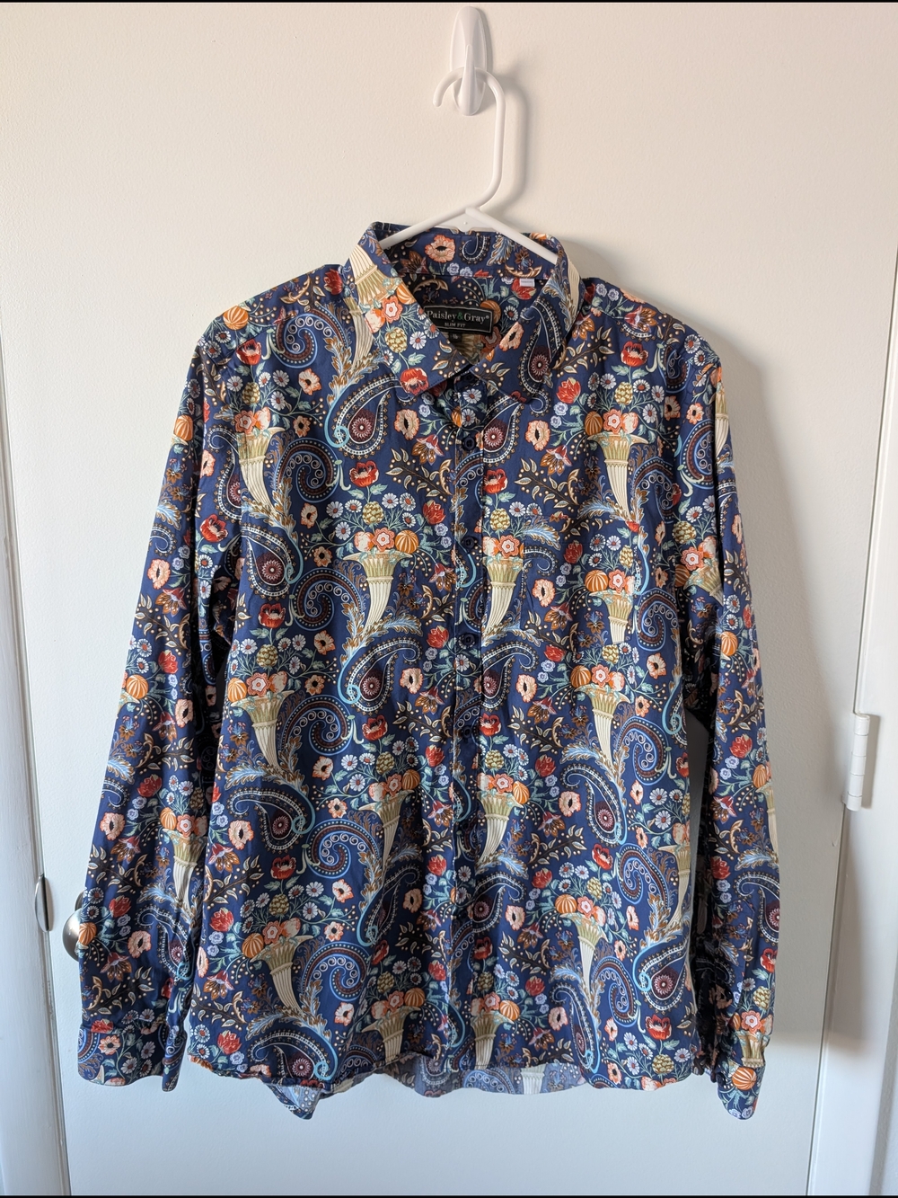 Liberty London Men’s Navy Floral Paisley Button-Up Shirt